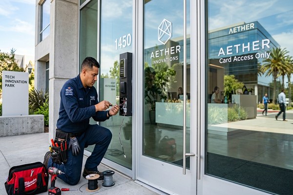 Commercial locksmith installing access control at Santa Clara office campus